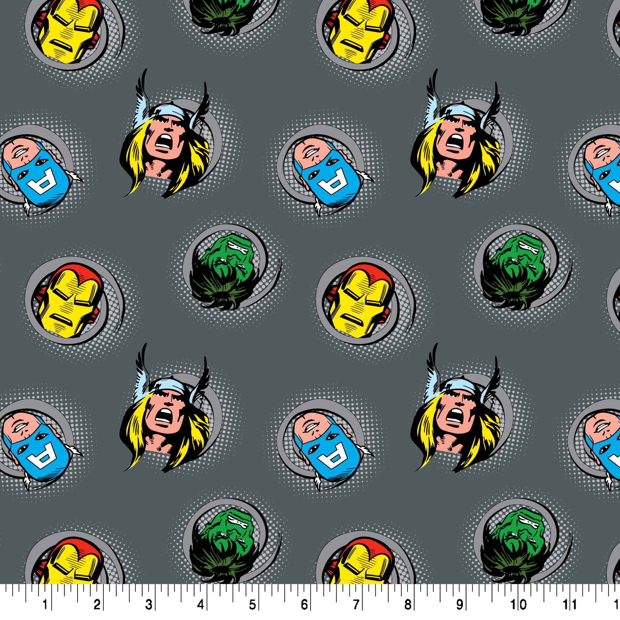 Marvel® Avengers Characters Gray Circle Toss Cotton Fabric